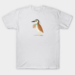 Nankeen Night Heron with a floral bouquet T-Shirt